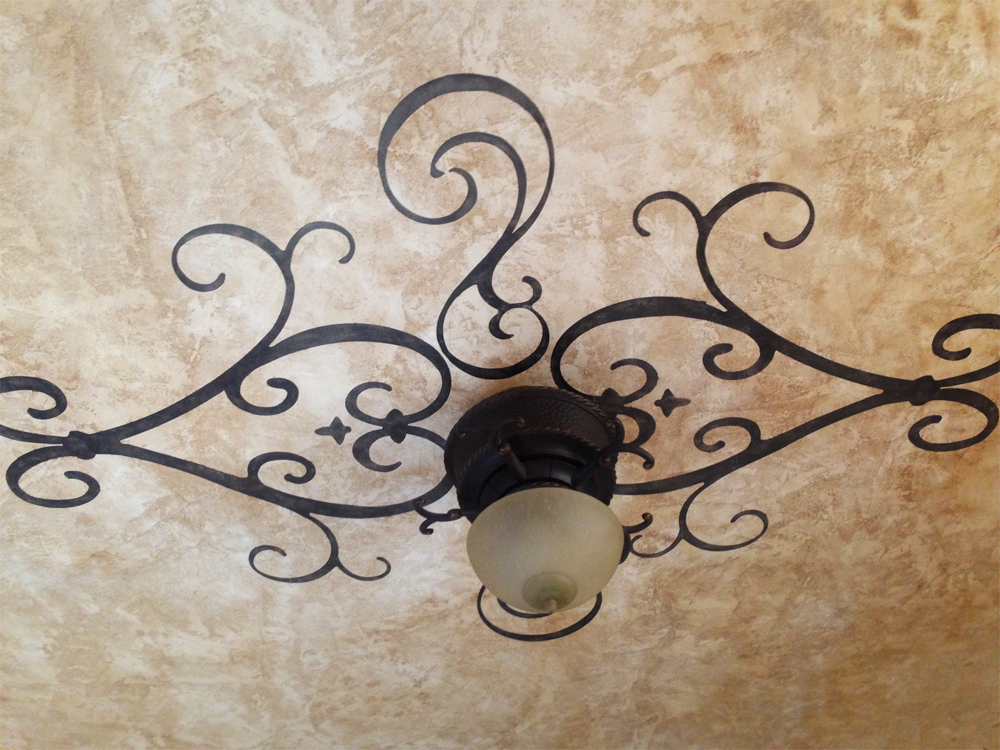 Hand- painted custom stencil  ceiling design.