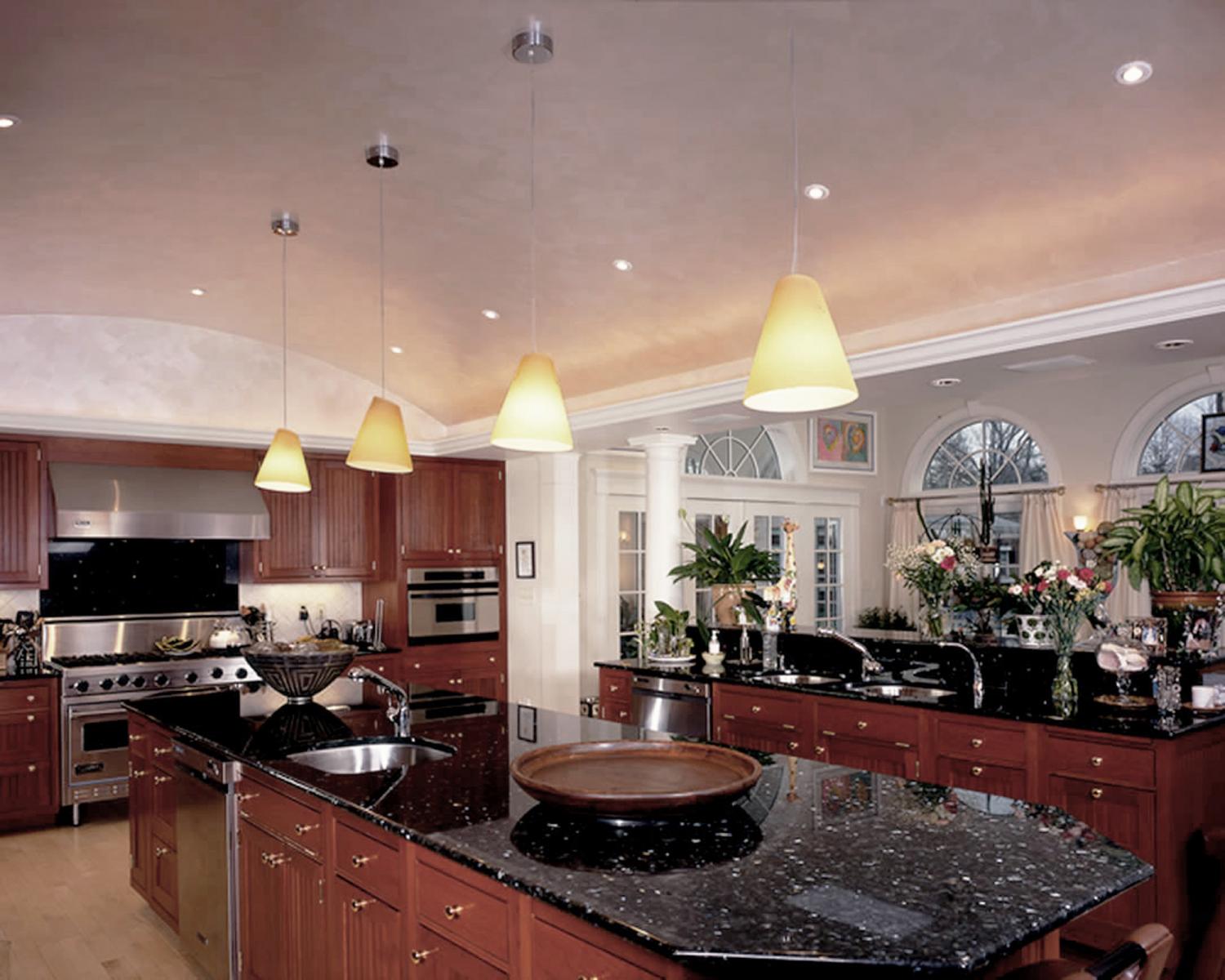 Close-up - Walnut wood-grained coffer ceilin