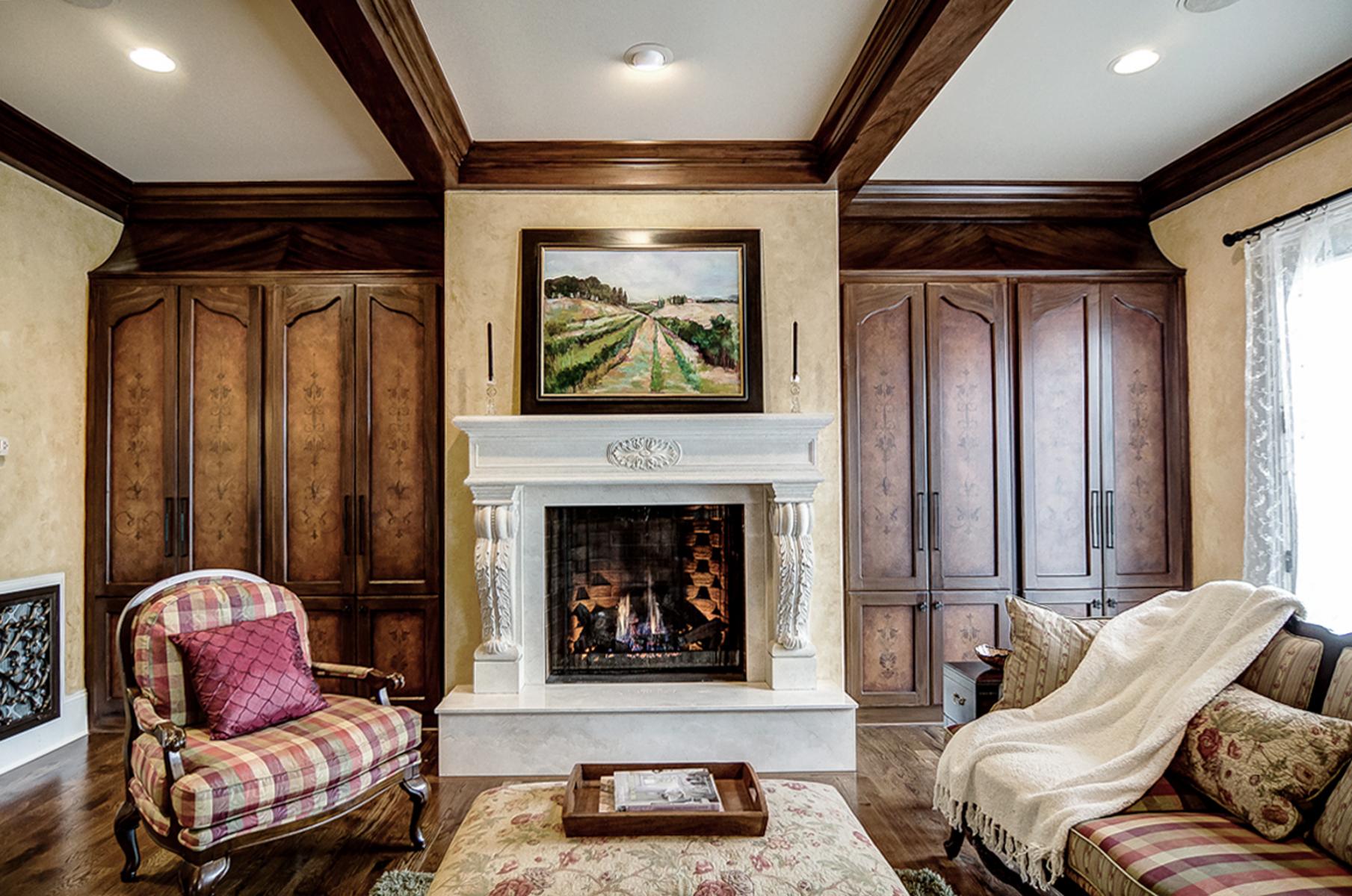 wood grained and leather design side cabinets