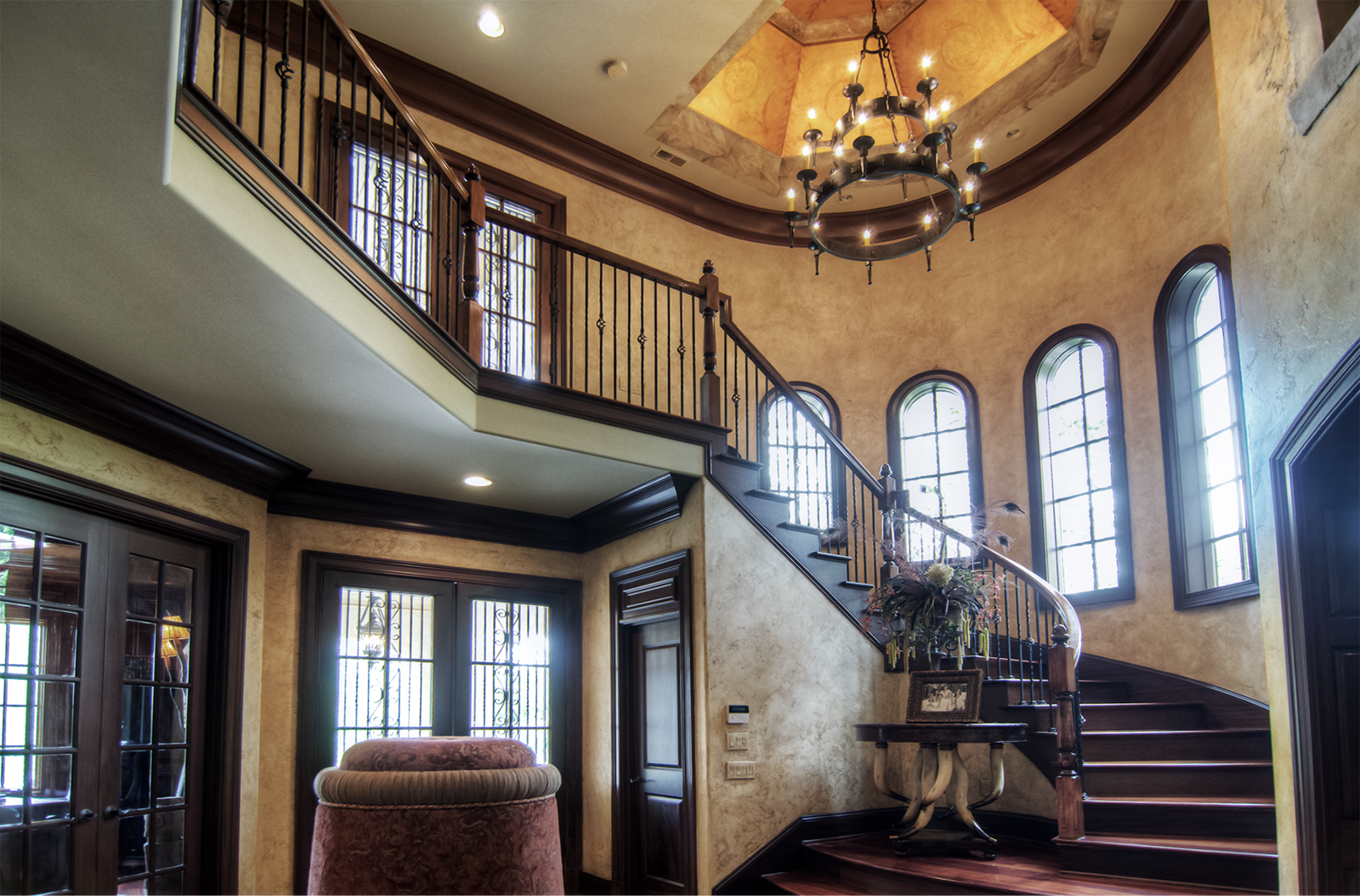 After - European plaster walls withwood glazed trim custom ceiling mural and marble crest