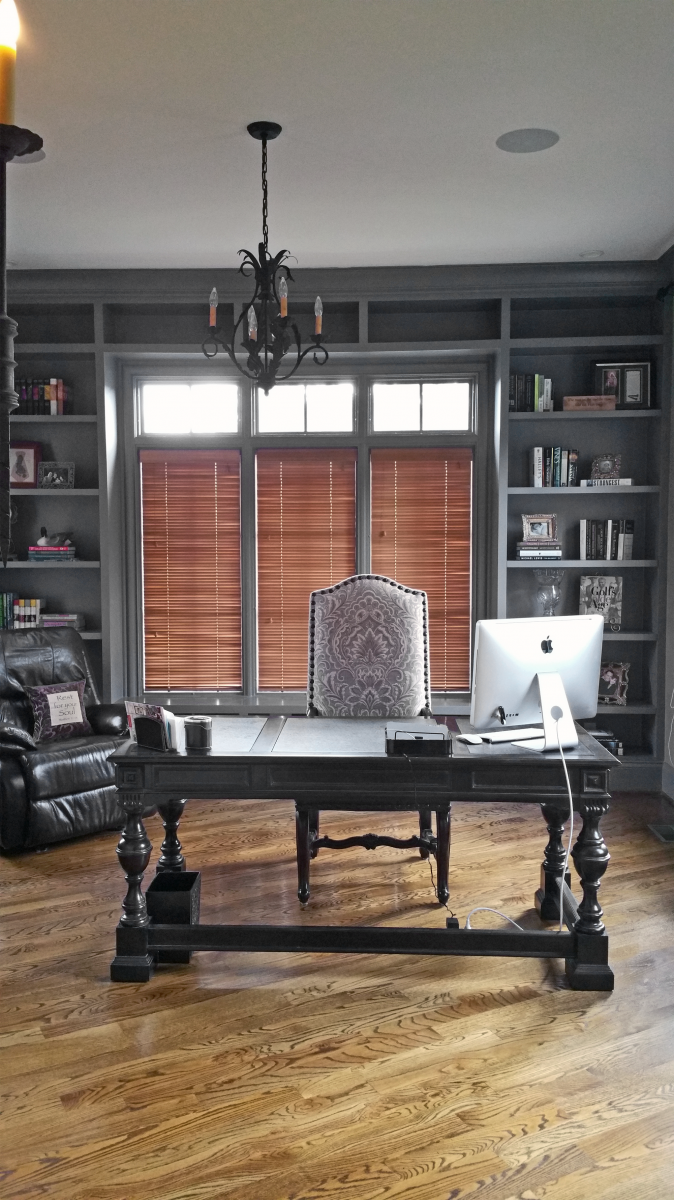 Striking home office with custom coordinated color palate selected and painted professionally by Faux Décor.