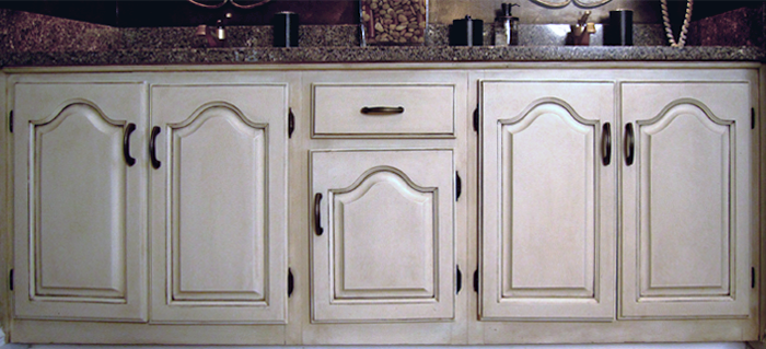 Bath cabinets - custom milk & cream colored glaze