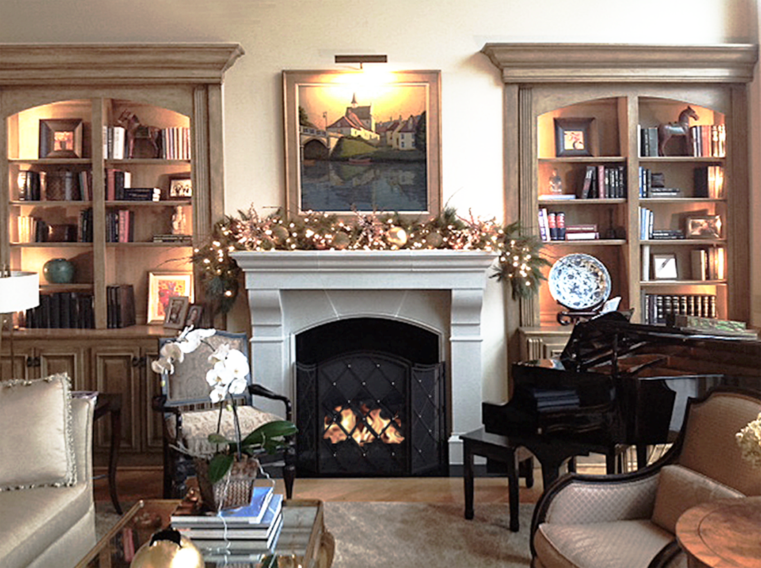 Painted wood built- in cabinets now with Italian glaze furniture finish.