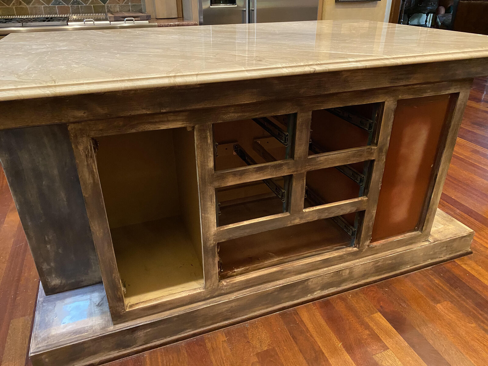 Kitchen Island before faux wood finish