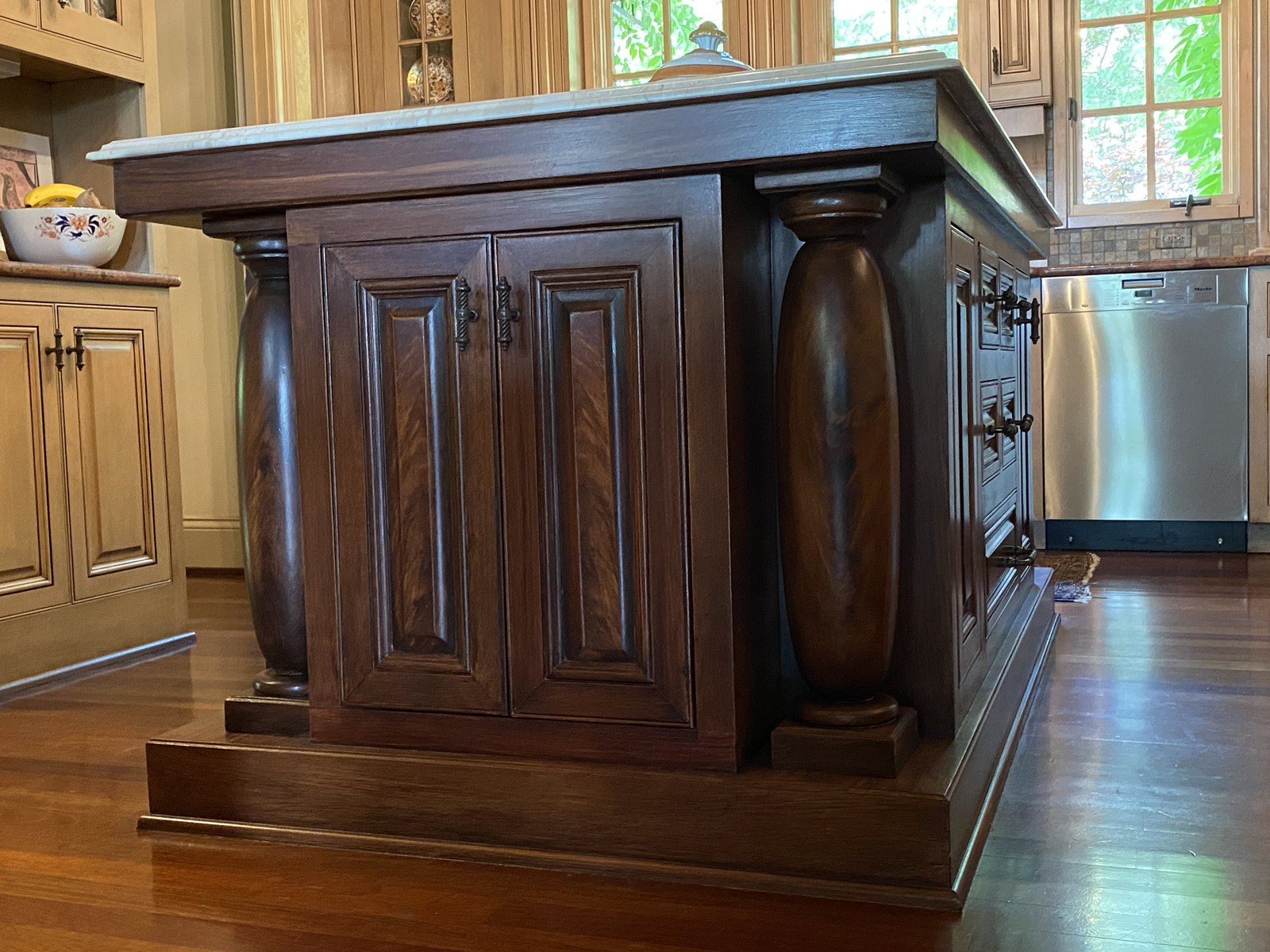 Kitchen Island after faux wood finish