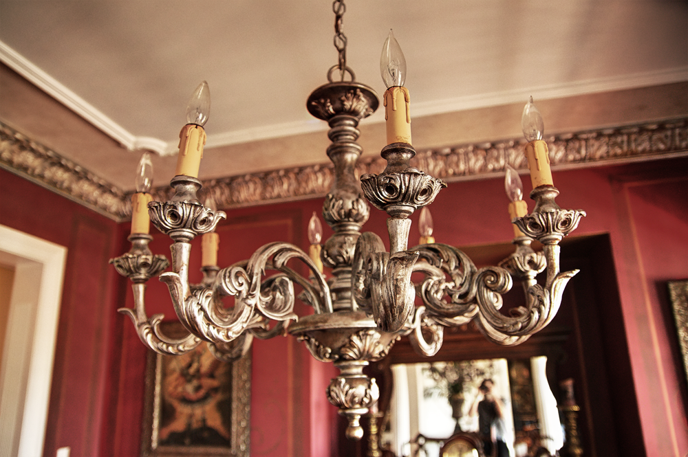 Faux metal plaster cornice, Lusterstone edging and refurbished chandelier