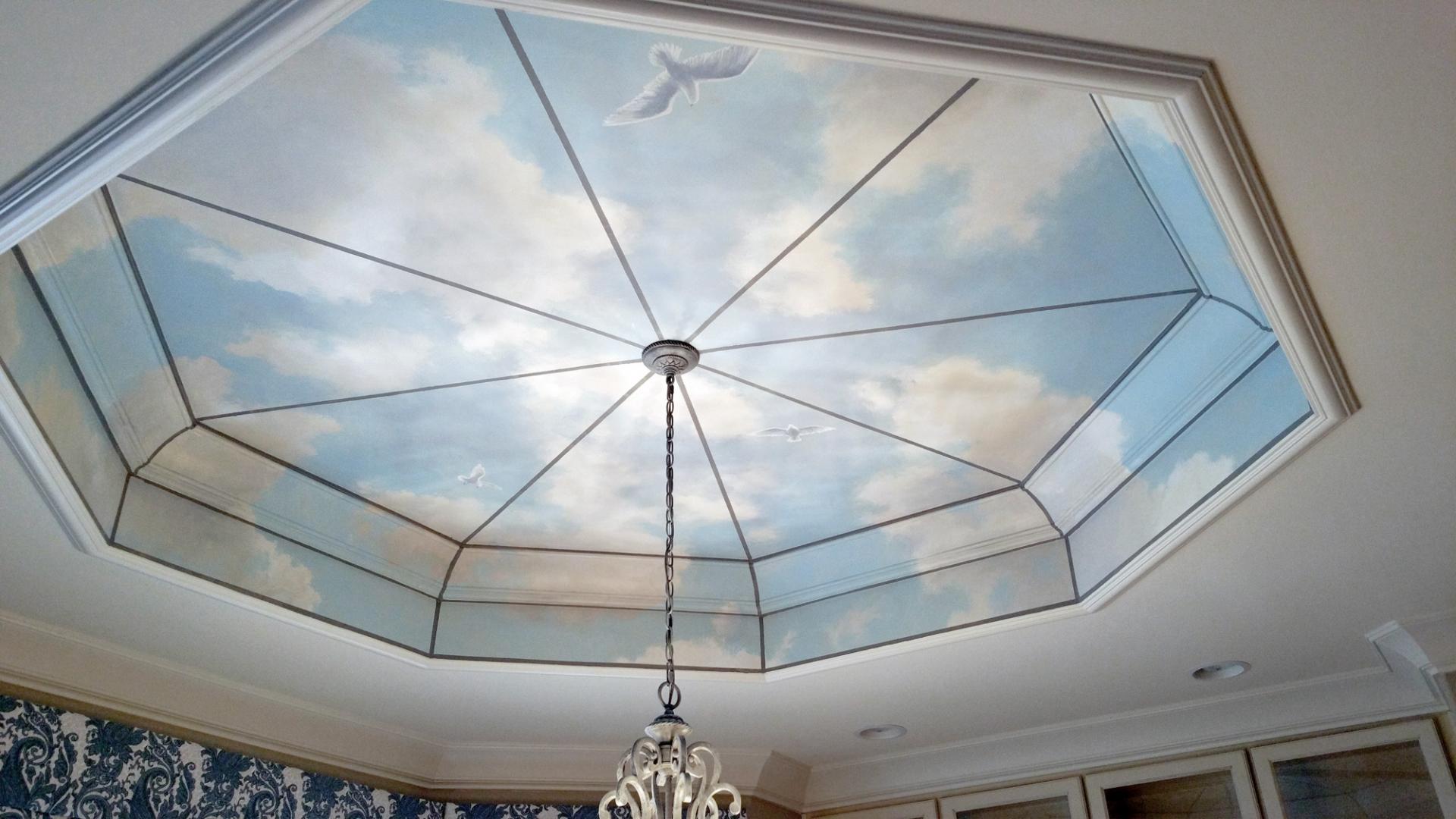 Breakfast room ceiling sky mural