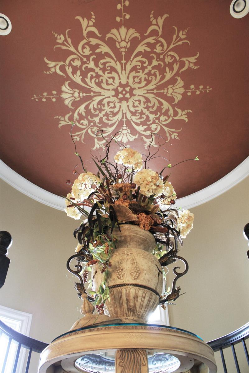 After of this custom ceiling stencil in gold Lusterstone with glazed edging to create a dome effect.