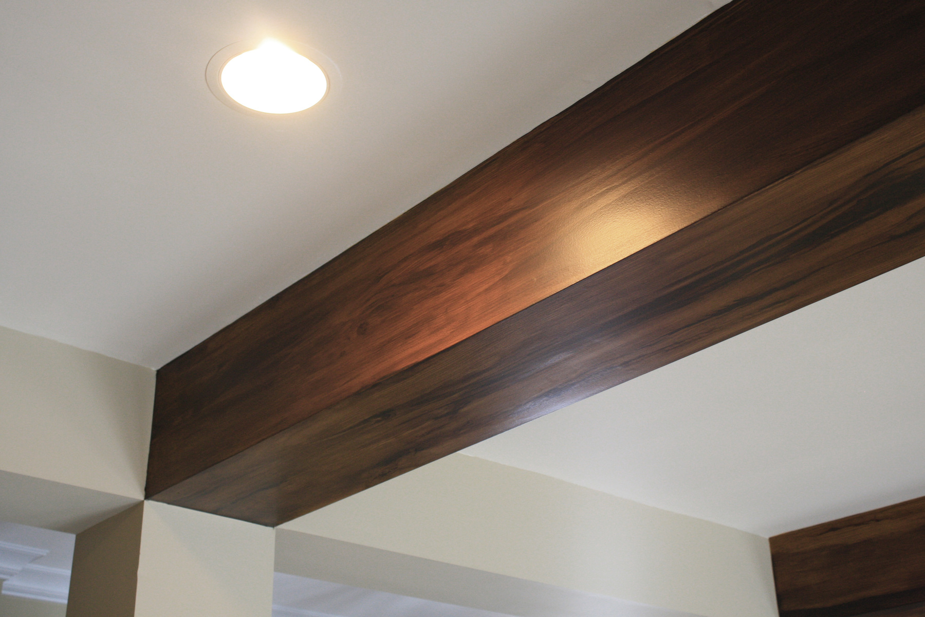 Faux wood grained great room ceiling.