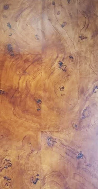 faux burl and wood grained panels and mahogany wood grained walls