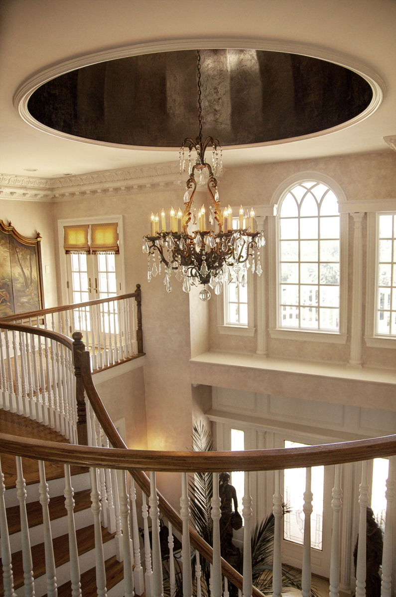 Elegant walls in Queen Ann's Lace Lusterstone topped off with a beautiful bronze and gold dome ceiling.