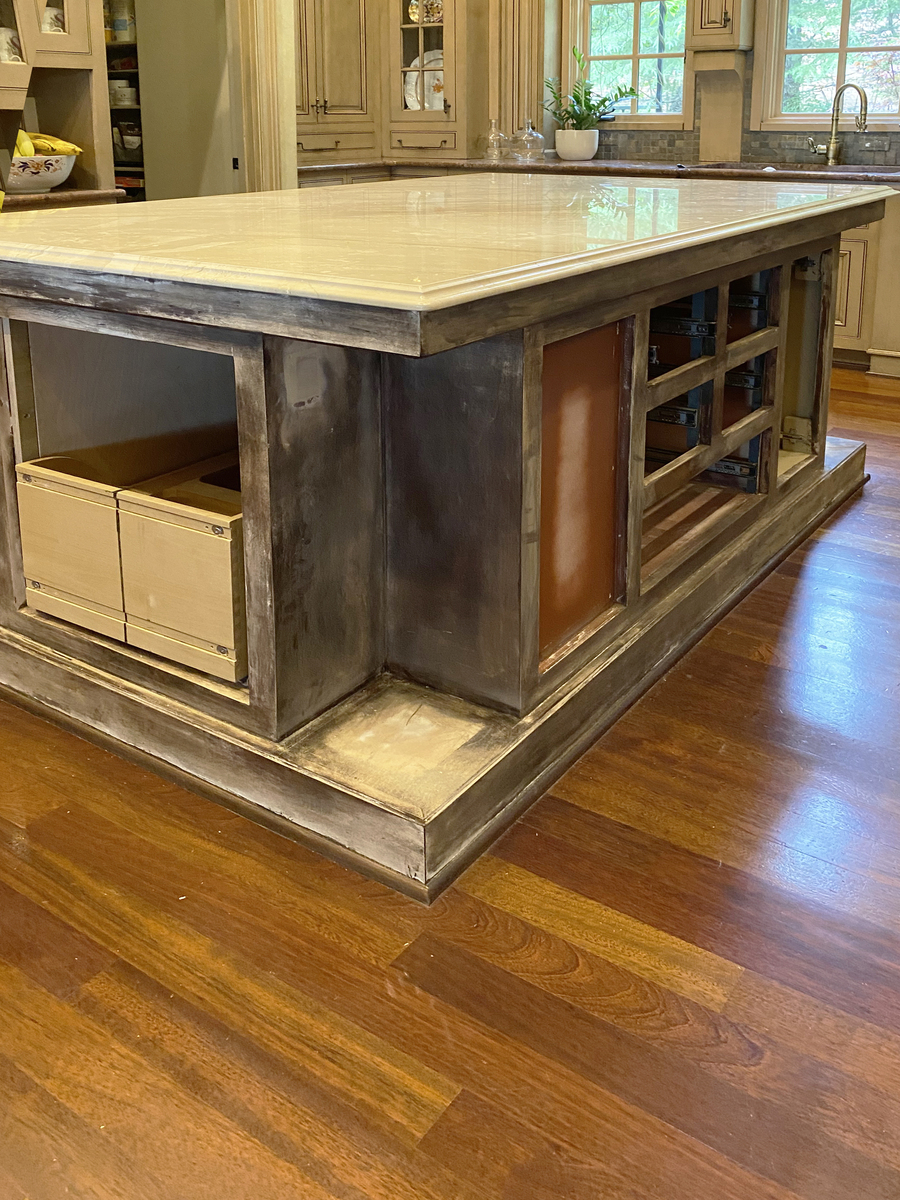 Kitchen Island before faux wood finish