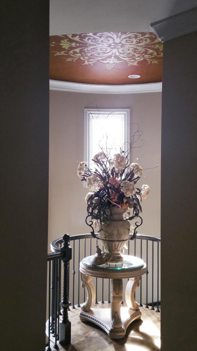 After of this custom ceiling stencil in gold Lusterstone with glazed edging to create a dome effect.