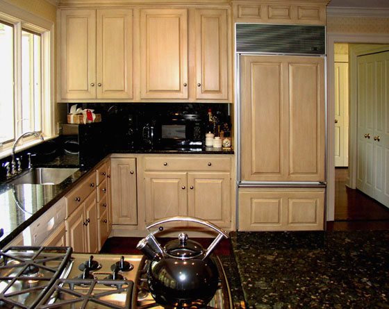 Luminous French glaze on kitchen cabinets