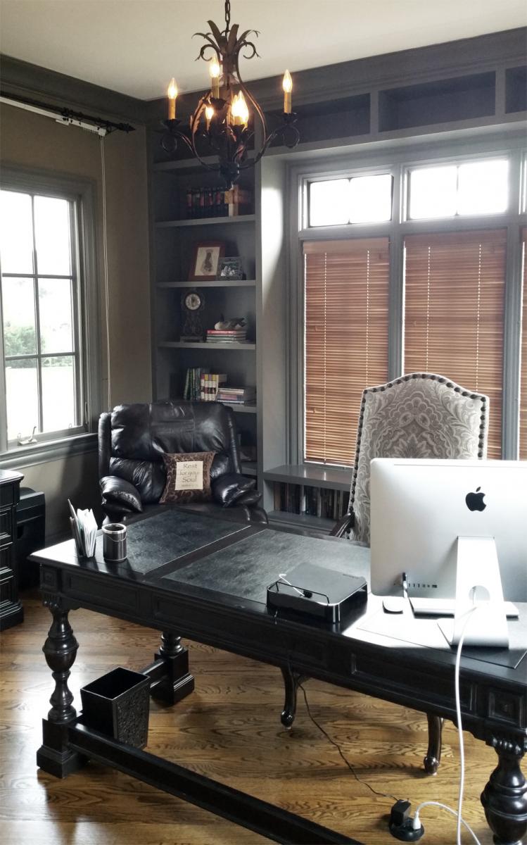 Striking home office with custom coordinated color palate selected and painted professionally by Faux Décor.