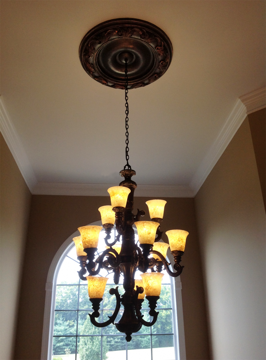 Faux Metal Looks - ceiling medallion and hand painted globes.
