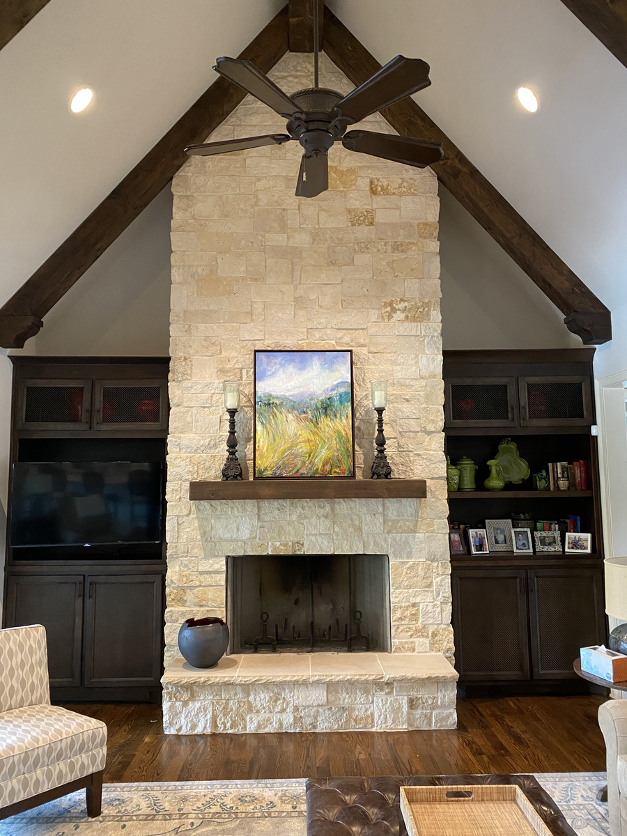 Before - faux stone fireplace