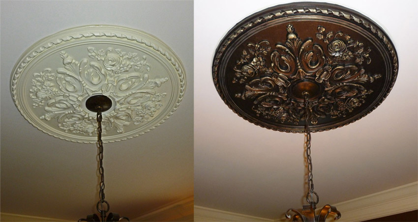 Before and After - Faux Metal - ceiling medallion