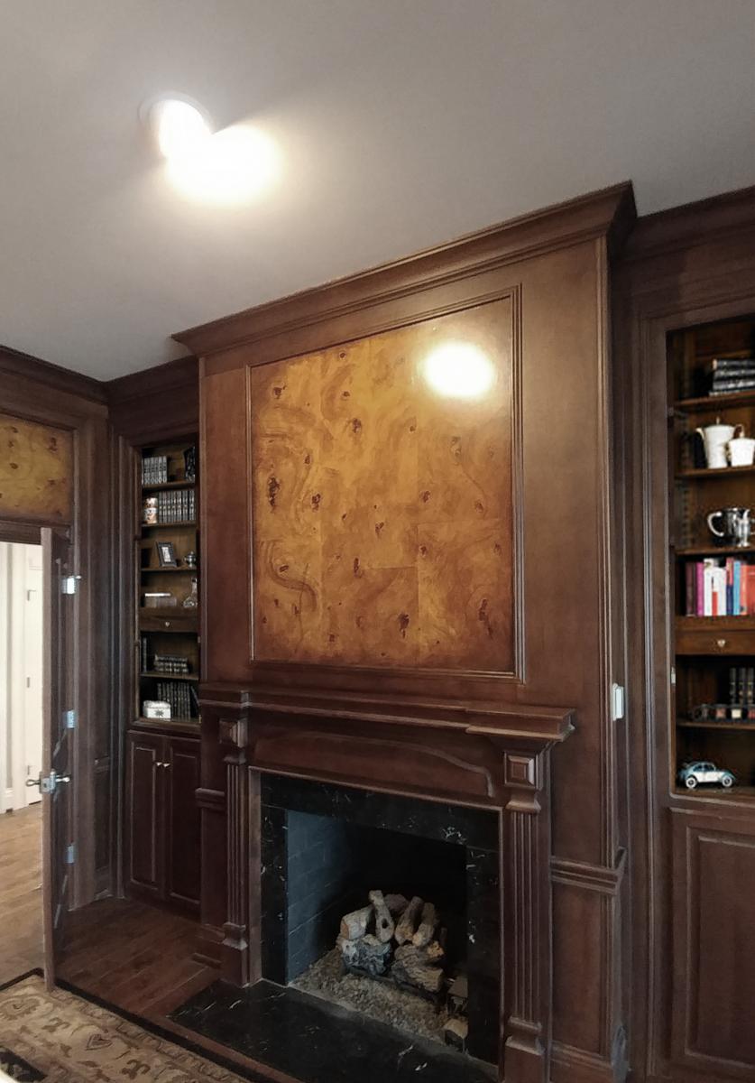 faux burl panels and wood grained walls