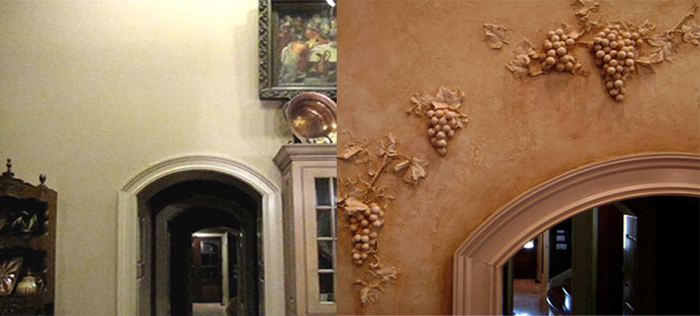 Before and After - 3D Tuscan Grapes - hand plastered custom design