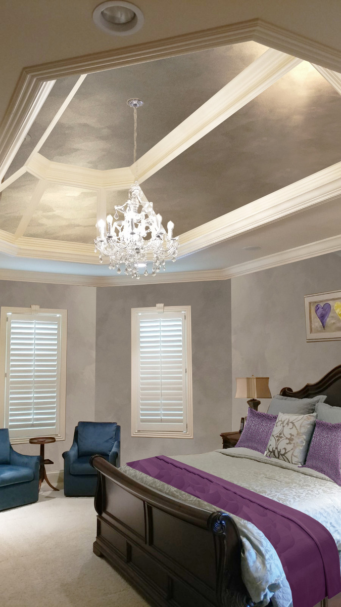 metallic ceiling design and fresco lime walls