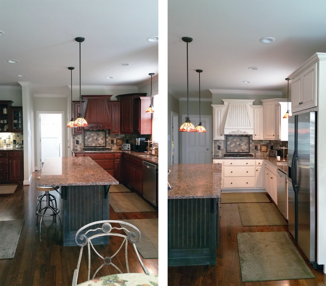 View this Before and After Brentwood customer’s kitchen cabinet transformation adding a warm modern Tuscan glaze look.
